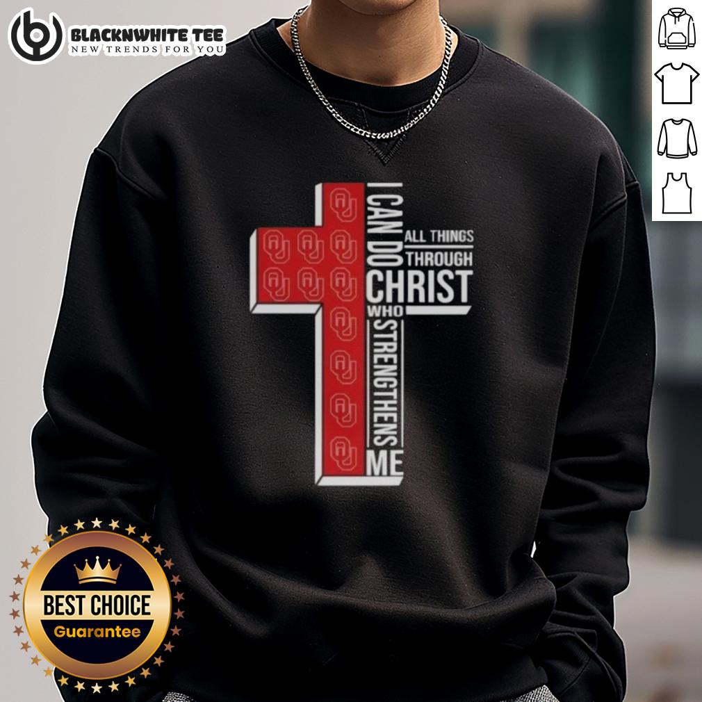 Official Oklahoma Sooners Women's Basketball Cross I Can Do All Things Through Christ T-Shirt - Image 5