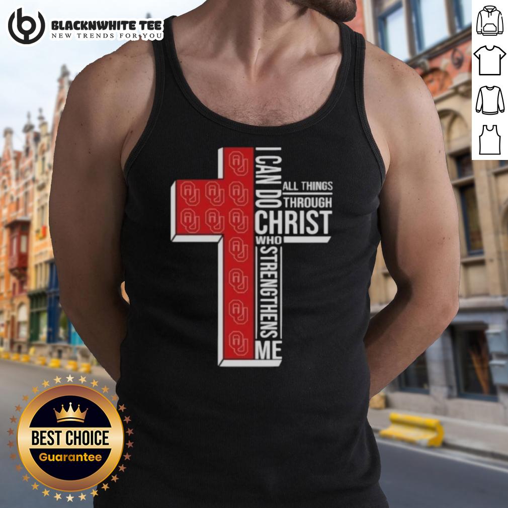 Official Oklahoma Sooners Women's Basketball Cross I Can Do All Things Through Christ T-Shirt - Image 4