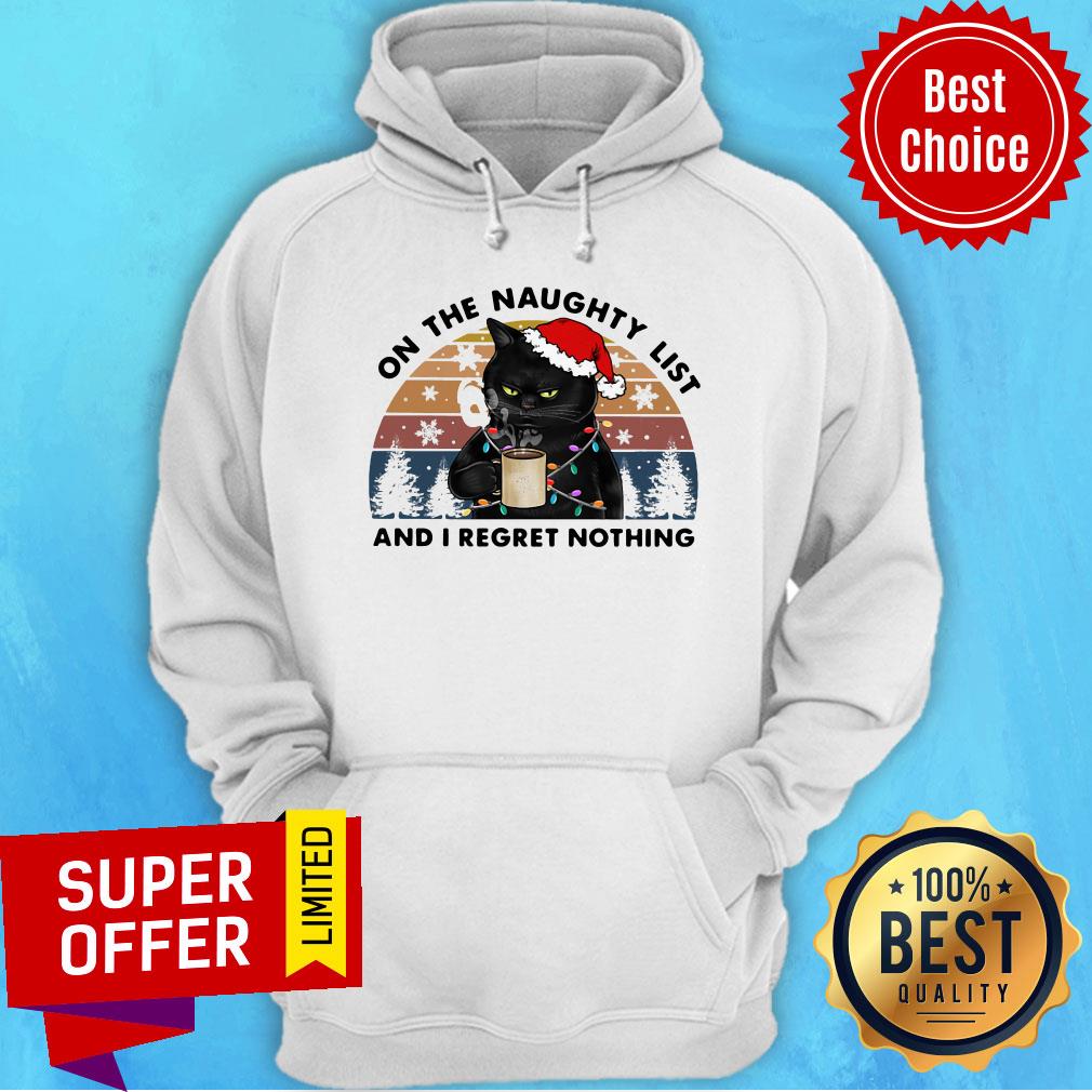 Premium Santa Black Cat On The Naughty List And I Regret Nothing Vintage Shirt - Image 2