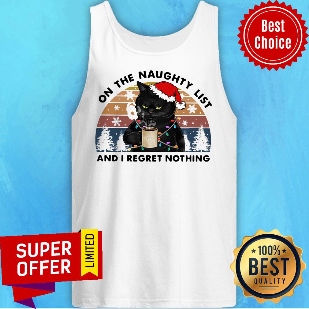 Premium Santa Black Cat On The Naughty List And I Regret Nothing Vintage Shirt - Image 3