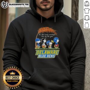 Alternative view of Good Peanuts Snoopy And Friends It's The Most Wonderful Time Of The Year Delaware Blue Hens T-Shirt