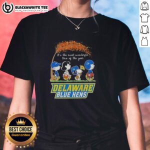 Alternative view of Good Peanuts Snoopy And Friends It's The Most Wonderful Time Of The Year Delaware Blue Hens T-Shirt