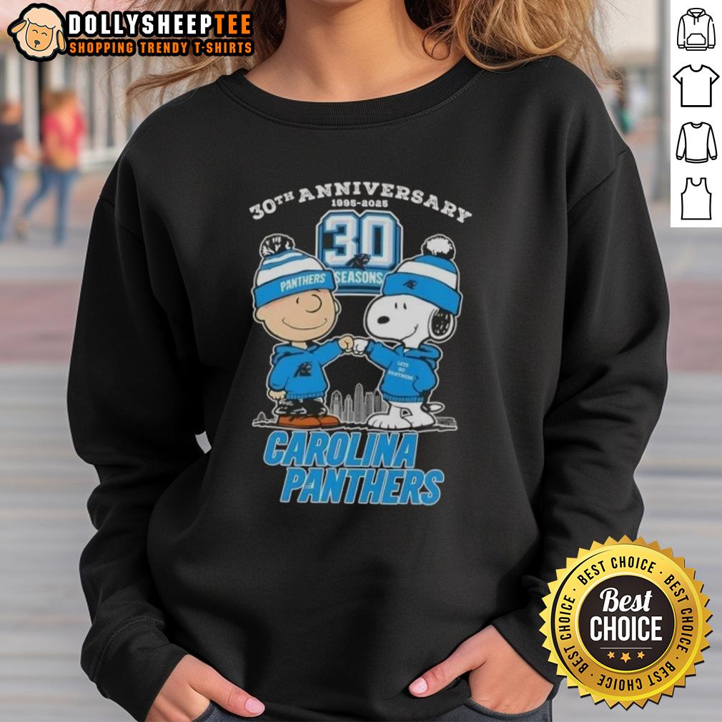 Official Charlie Brown X Snoopy 30th Anniversary 1995 2025 Carolina Panthers Skyline T-Shirt - Image 3
