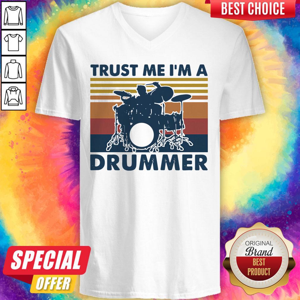 Good Drums Trust Me I'm A Drummer Vintage Retro Shirt - Image 4