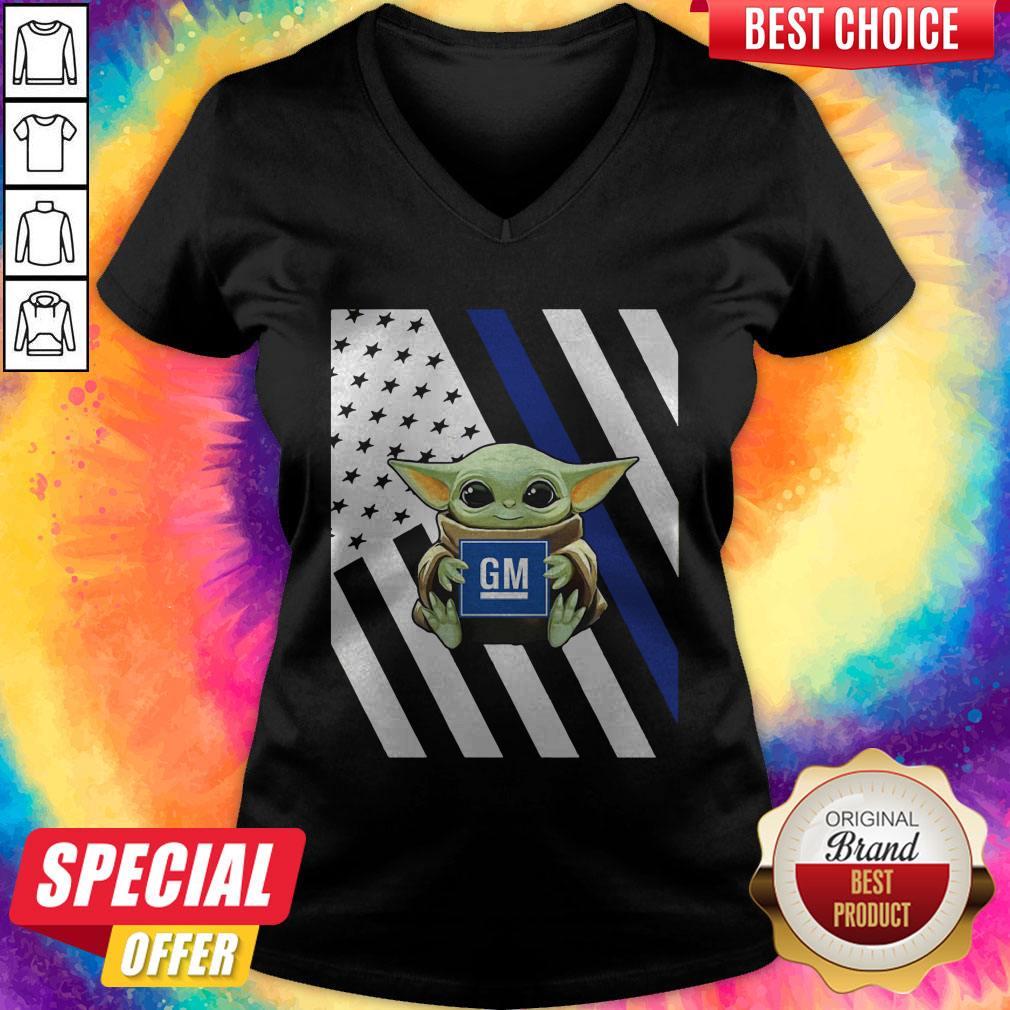 Official American Flag Baby Yoda Hug General Motors Shirt - Image 3