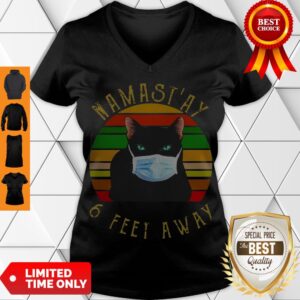 Alternative view of Official Namast’ay 6 Feet Away Cat Face Mask Vintage Shirt