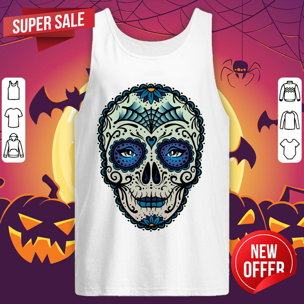 Eyes Sugar Skull Blue Day Of The Dead Muertos Shirt - Image 4