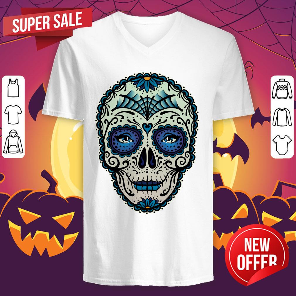 Eyes Sugar Skull Blue Day Of The Dead Muertos Shirt - Image 3