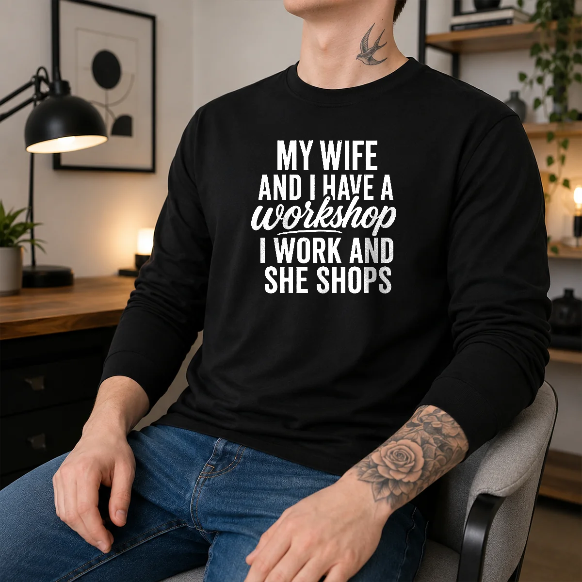 Awesome Couple Workshop My Wife Shops I Work Shirt - Image 6