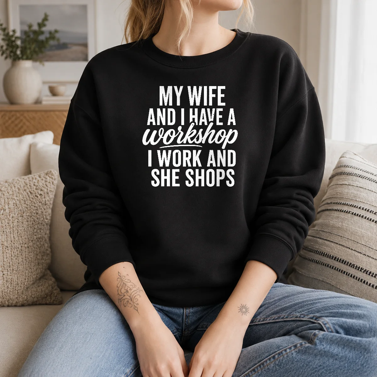 Awesome Couple Workshop My Wife Shops I Work Shirt - Image 7