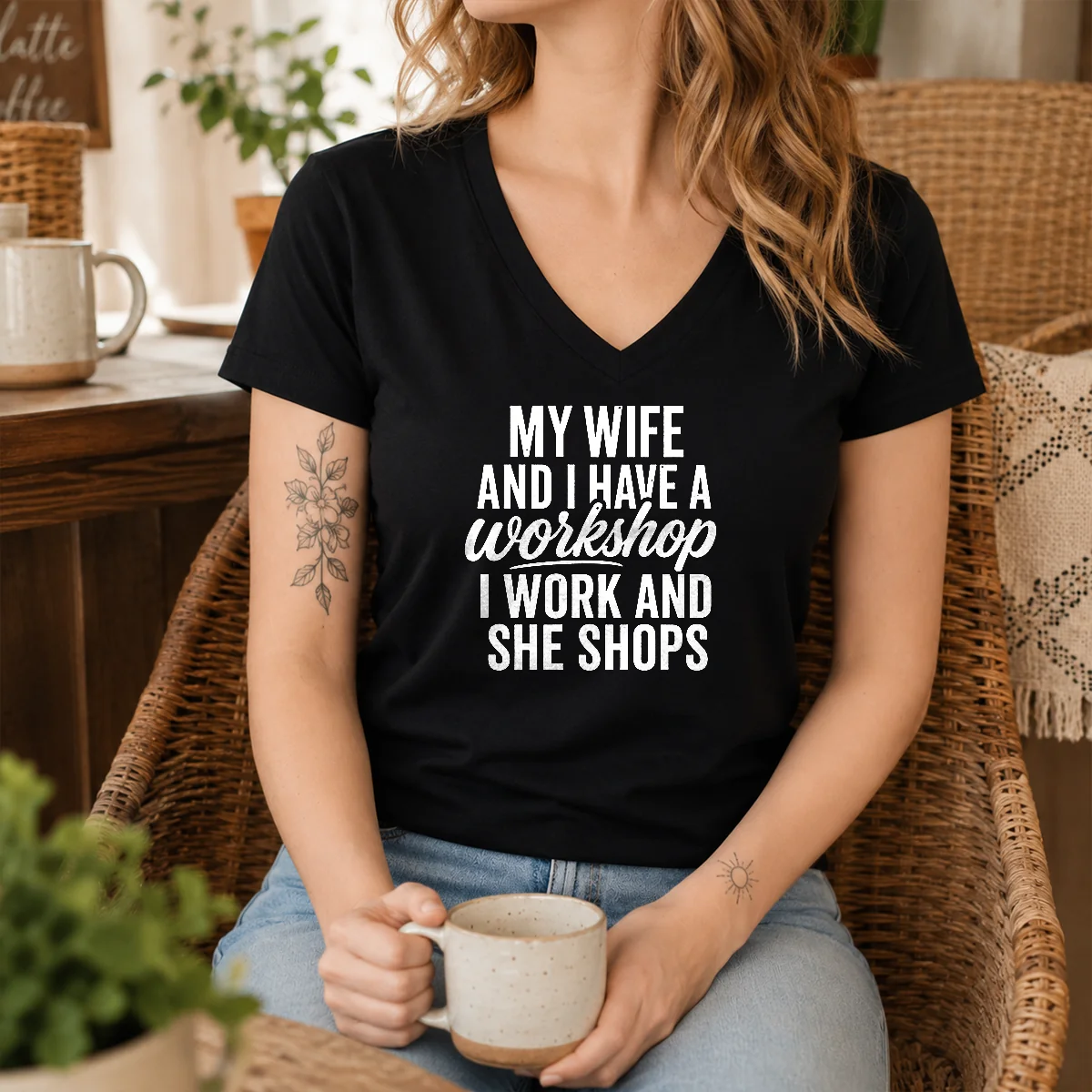 Awesome Couple Workshop My Wife Shops I Work Shirt - Image 3