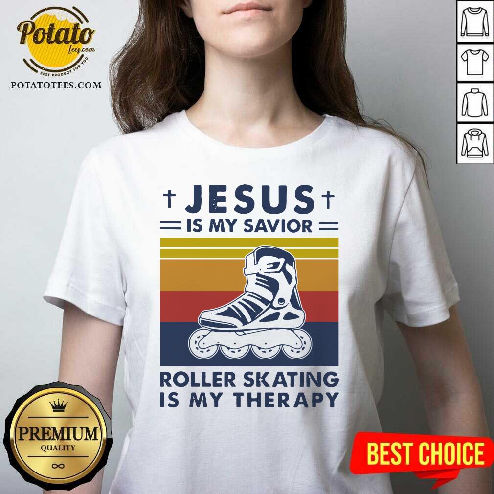 Nice Jesus Is My Savior Roller Skating Is My Therapy Vintage Shirt - Image 2