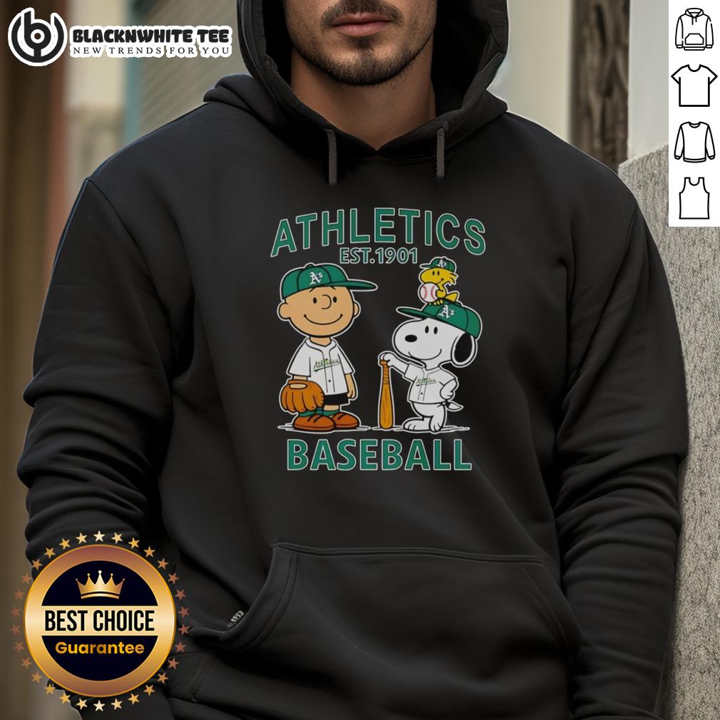 Top Charlie Brown Snoopy And Woodstock With Oakland Athletics Baseball Jersey Est 1901 T-Shirt - Image 2