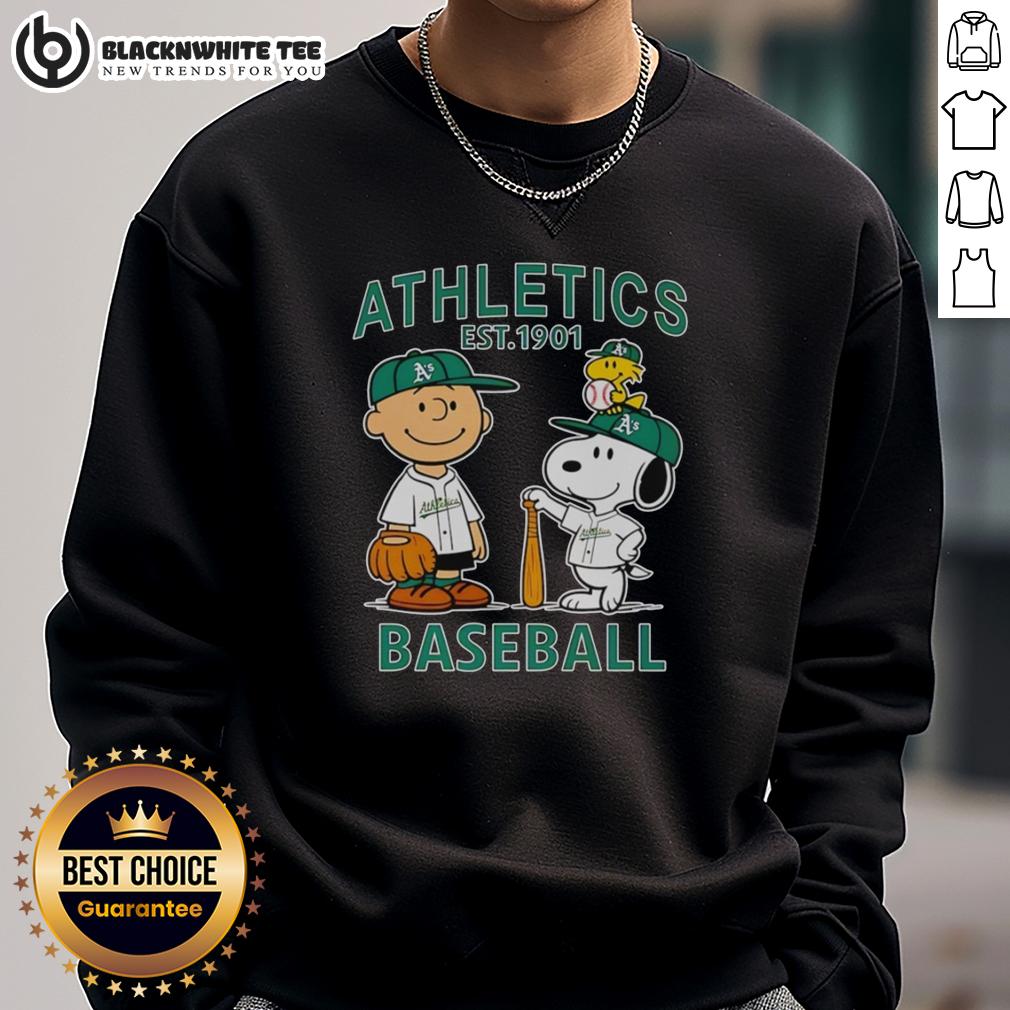 Top Charlie Brown Snoopy And Woodstock With Oakland Athletics Baseball Jersey Est 1901 T-Shirt - Image 5