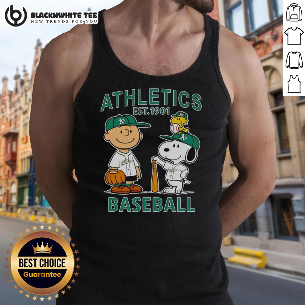 Top Charlie Brown Snoopy And Woodstock With Oakland Athletics Baseball Jersey Est 1901 T-Shirt - Image 4