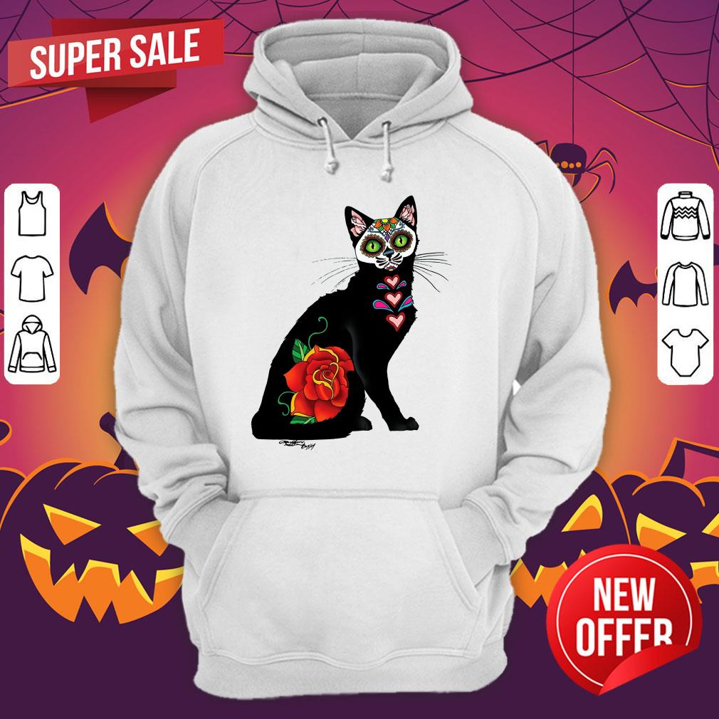 Cat Make Sugar Skull With Rose Day Of The Dead Shirt - Image 3