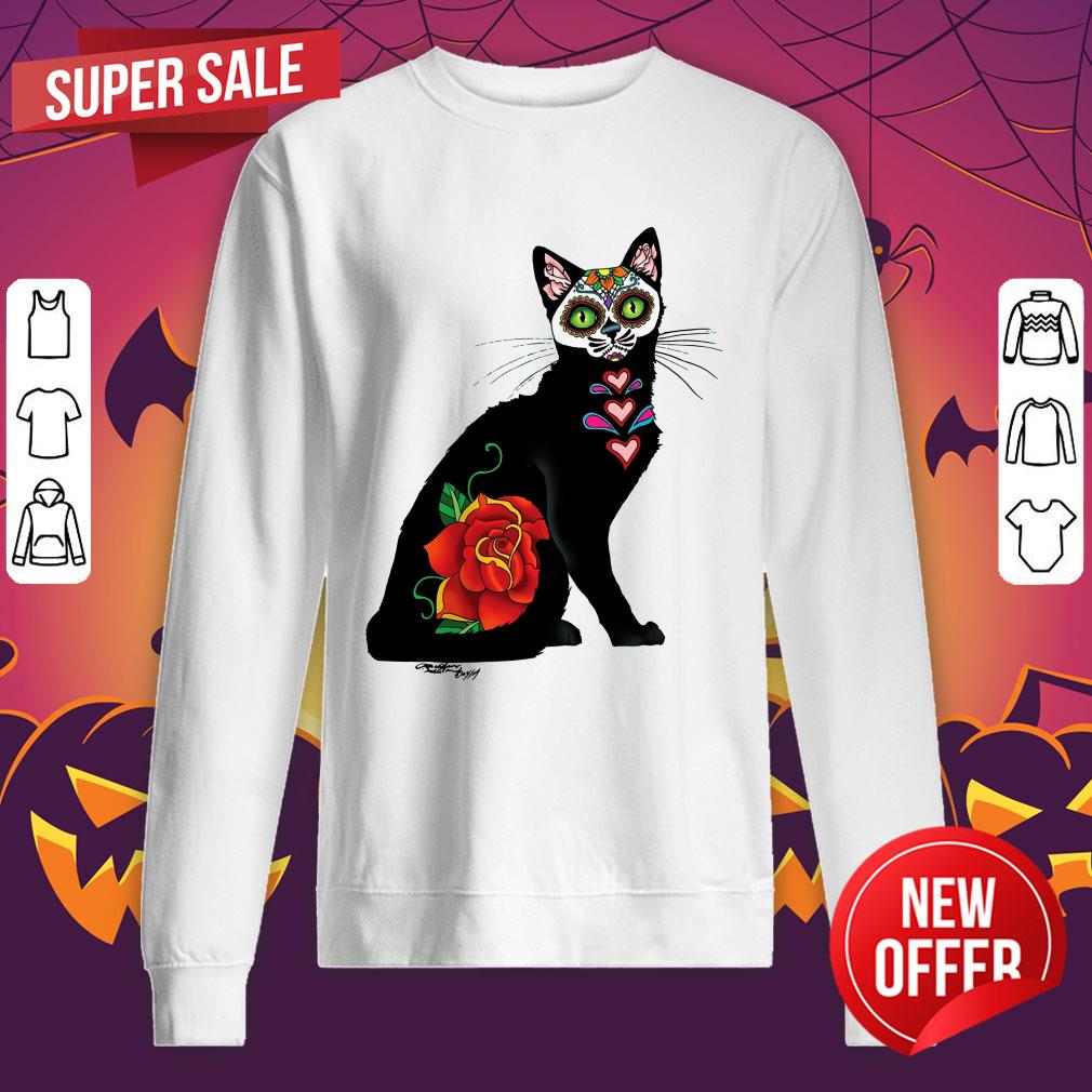 Cat Make Sugar Skull With Rose Day Of The Dead Shirt - Image 2