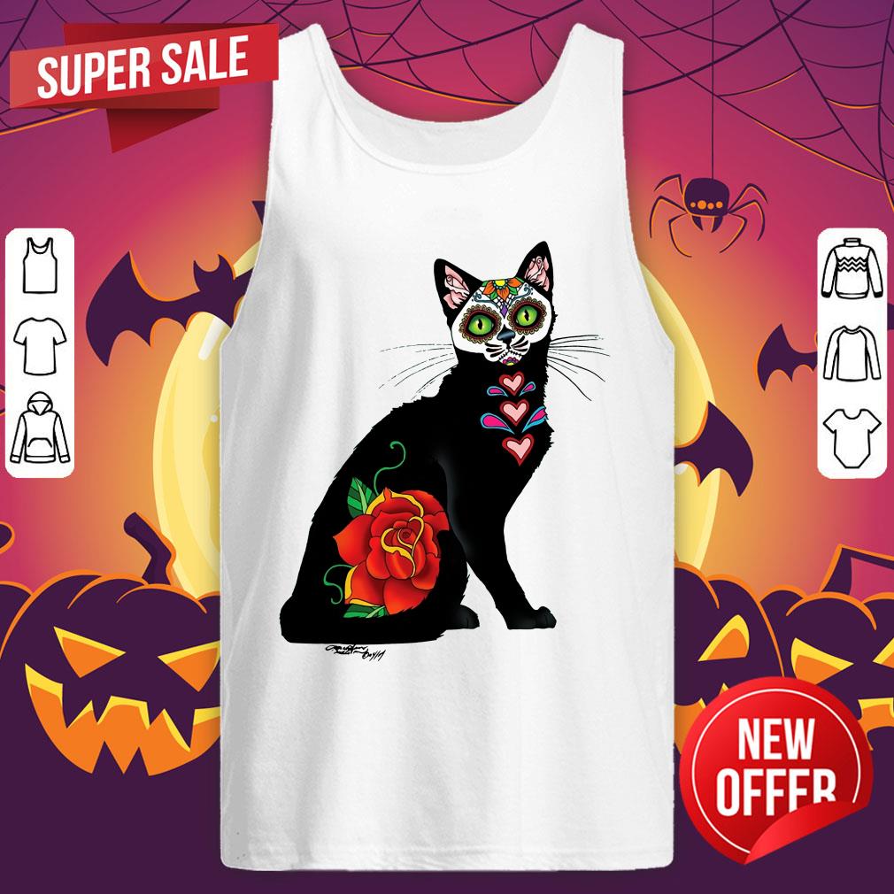 Cat Make Sugar Skull With Rose Day Of The Dead Shirt - Image 5