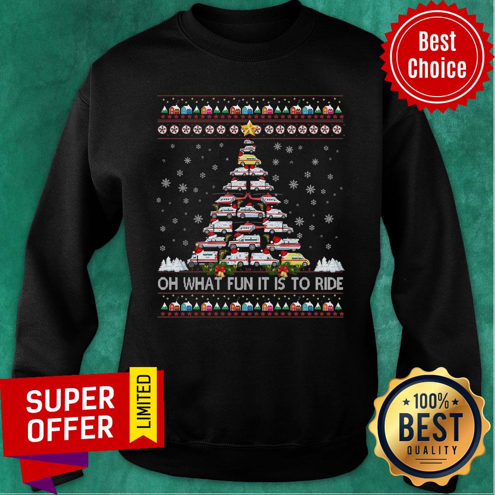 Premium Ambulance Oh What Fun It Is To Ride Ugly Christmas Tree Shirt - Image 4
