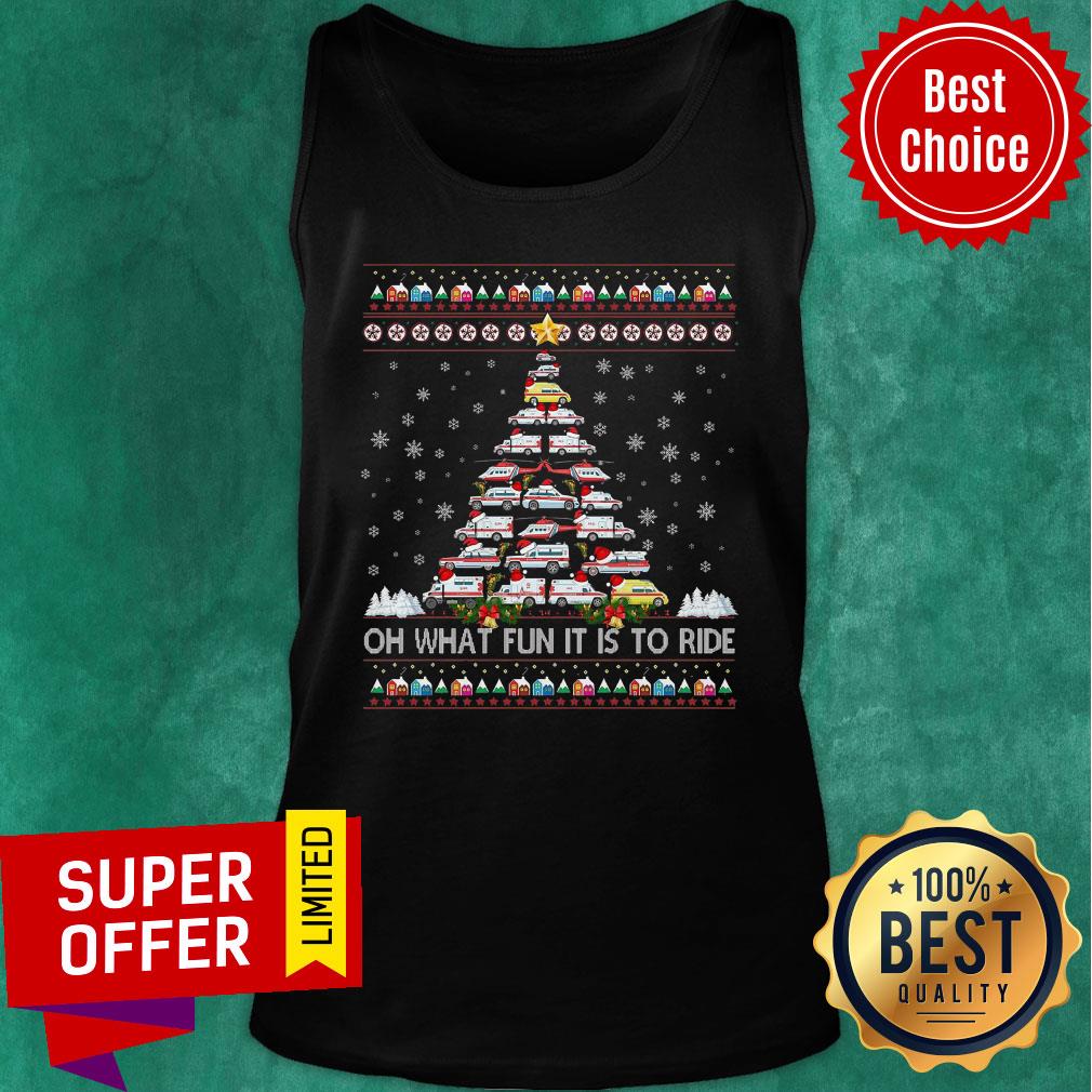 Premium Ambulance Oh What Fun It Is To Ride Ugly Christmas Tree Shirt - Image 3