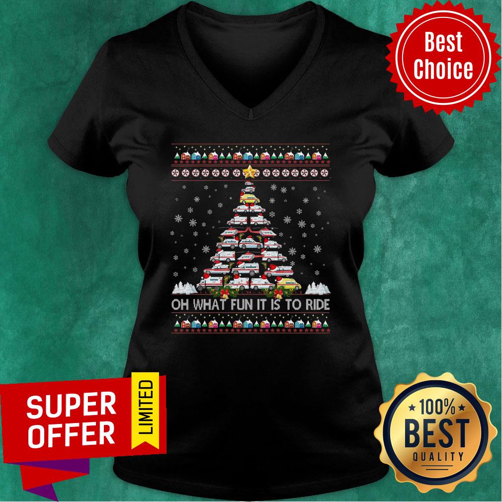 Premium Ambulance Oh What Fun It Is To Ride Ugly Christmas Tree Shirt - Image 2