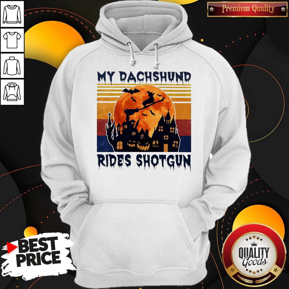 Hot Halloween My Dachshund Rides Shotgun Moon Vintage Retro Shirt - Image 5