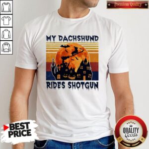 Hot Halloween My Dachshund Rides Shotgun Moon Vintage Retro Shirt