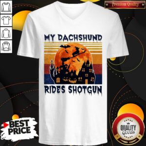 Alternative view of Hot Halloween My Dachshund Rides Shotgun Moon Vintage Retro Shirt