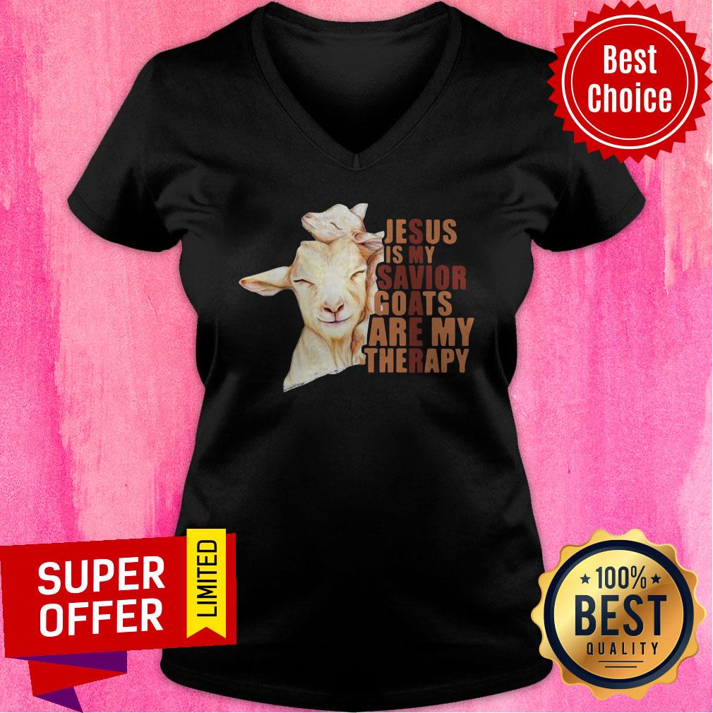Official Jesus Is My Savior Goats Are My Therapy Shirt - Image 3