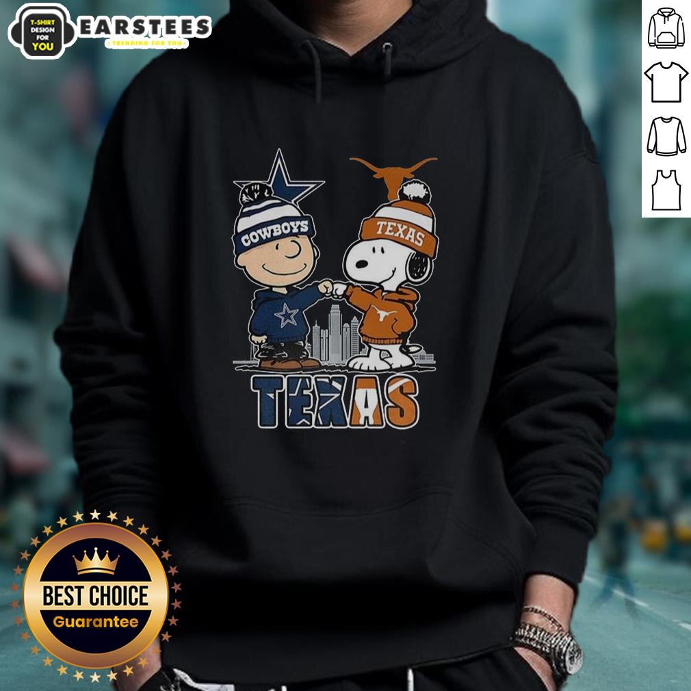 Awesome Charlie Brown Dallas Cowboys Touch Hand Snoopy Texas Longhorns Skyline T-Shirt - Image 2