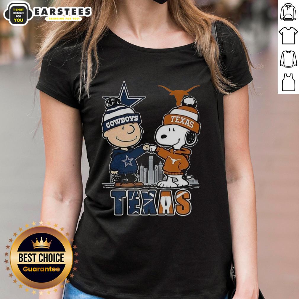 Awesome Charlie Brown Dallas Cowboys Touch Hand Snoopy Texas Longhorns Skyline T-Shirt - Image 3