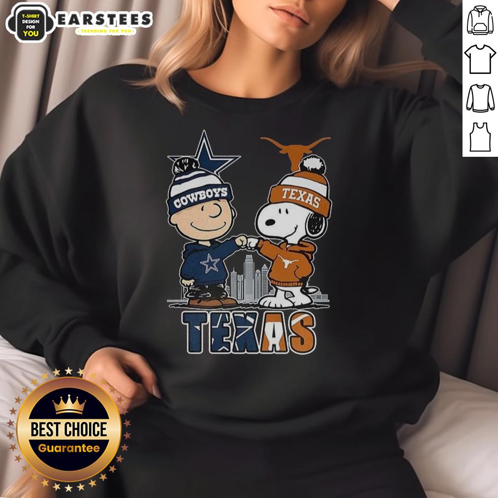 Awesome Charlie Brown Dallas Cowboys Touch Hand Snoopy Texas Longhorns Skyline T-Shirt - Image 5