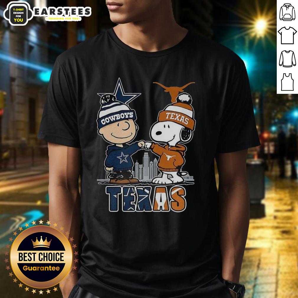 Awesome Charlie Brown Dallas Cowboys Touch Hand Snoopy Texas Longhorns Skyline T-Shirt