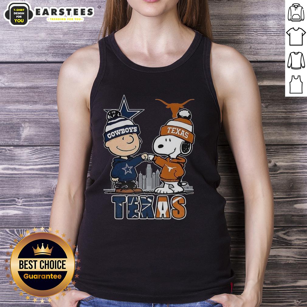 Awesome Charlie Brown Dallas Cowboys Touch Hand Snoopy Texas Longhorns Skyline T-Shirt - Image 4