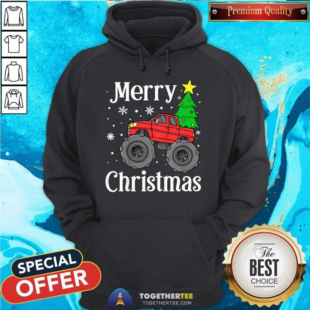 Original Monster Truck Merry Christmas Tree Snowflakes T-Shirt - Image 5