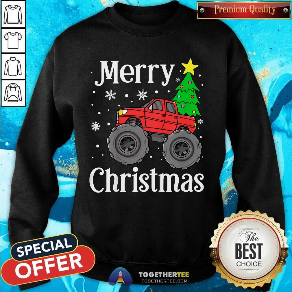 Original Monster Truck Merry Christmas Tree Snowflakes T-Shirt - Image 4