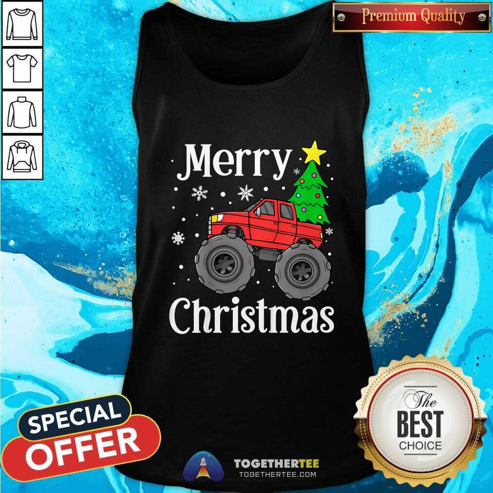 Original Monster Truck Merry Christmas Tree Snowflakes T-Shirt - Image 3