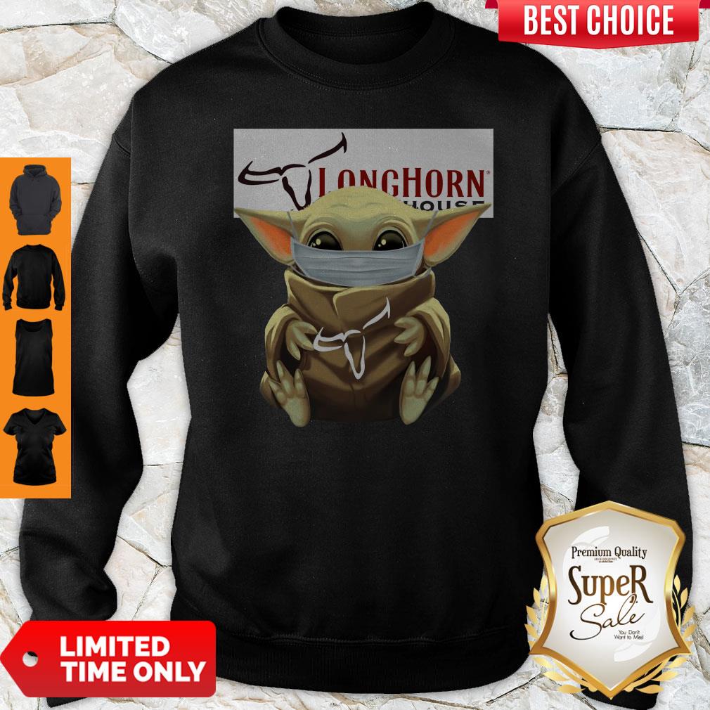 Pretty Baby Yoda Mask Hug Longhorn Steakhouse Shirt - Image 5