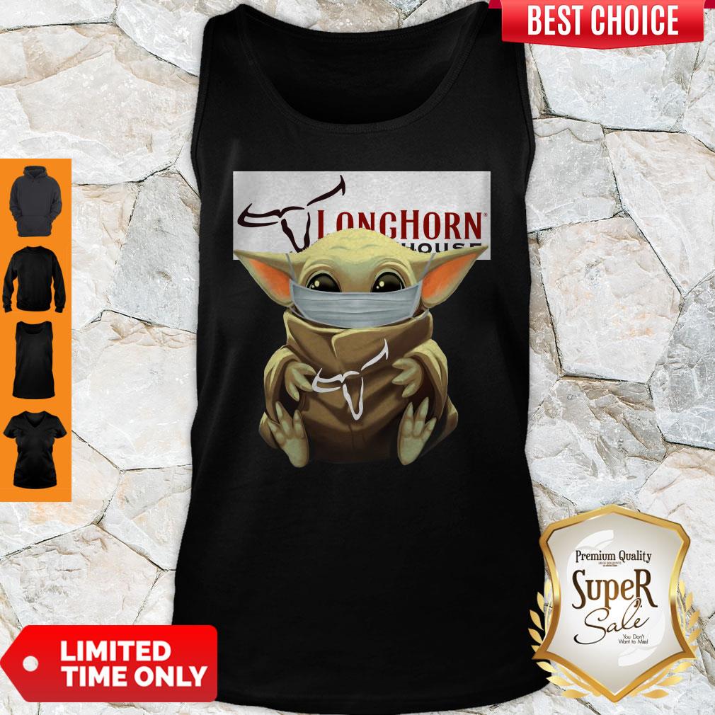 Pretty Baby Yoda Mask Hug Longhorn Steakhouse Shirt - Image 4