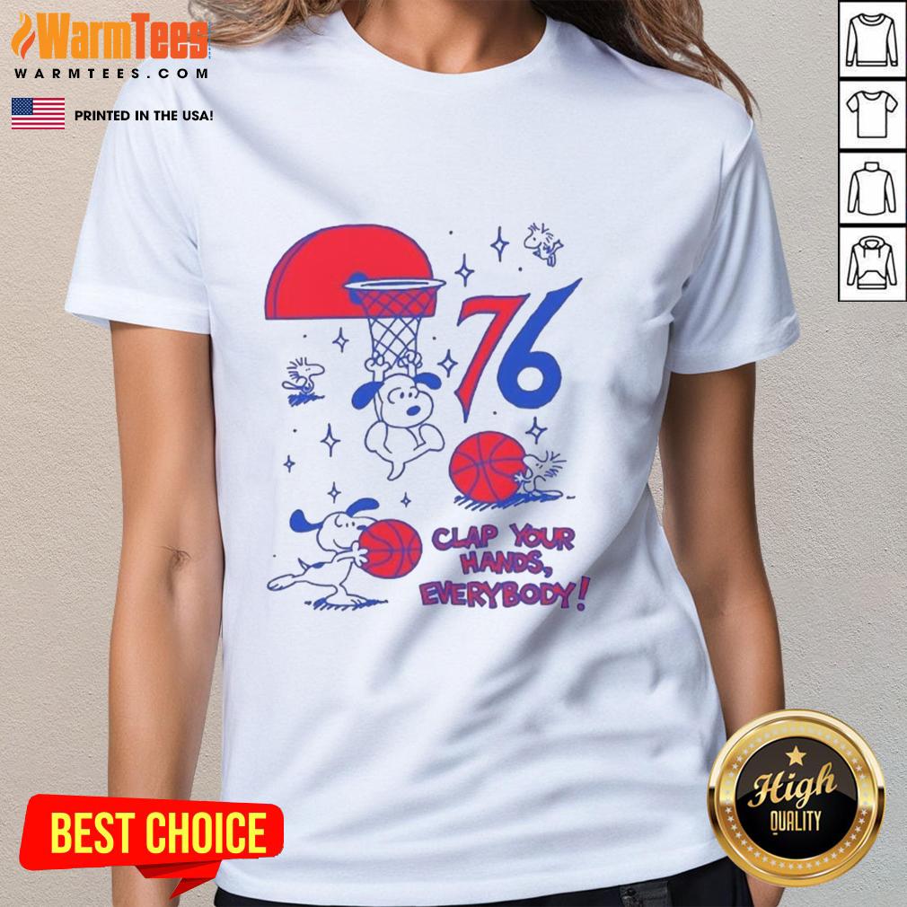 Original Philadelphia 76ers X Snoopy And Woodstock Clap Your Hands Everybody T-Shirt - Image 3