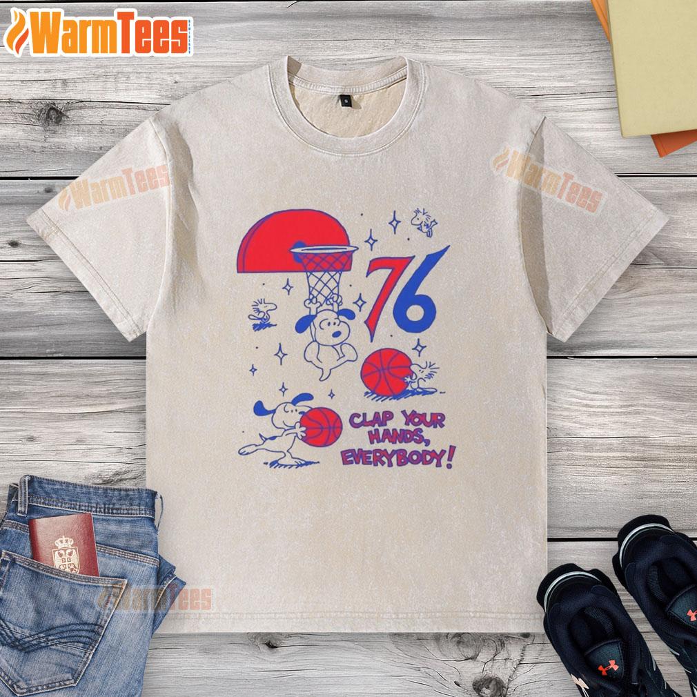 Original Philadelphia 76ers X Snoopy And Woodstock Clap Your Hands Everybody T-Shirt - Image 6