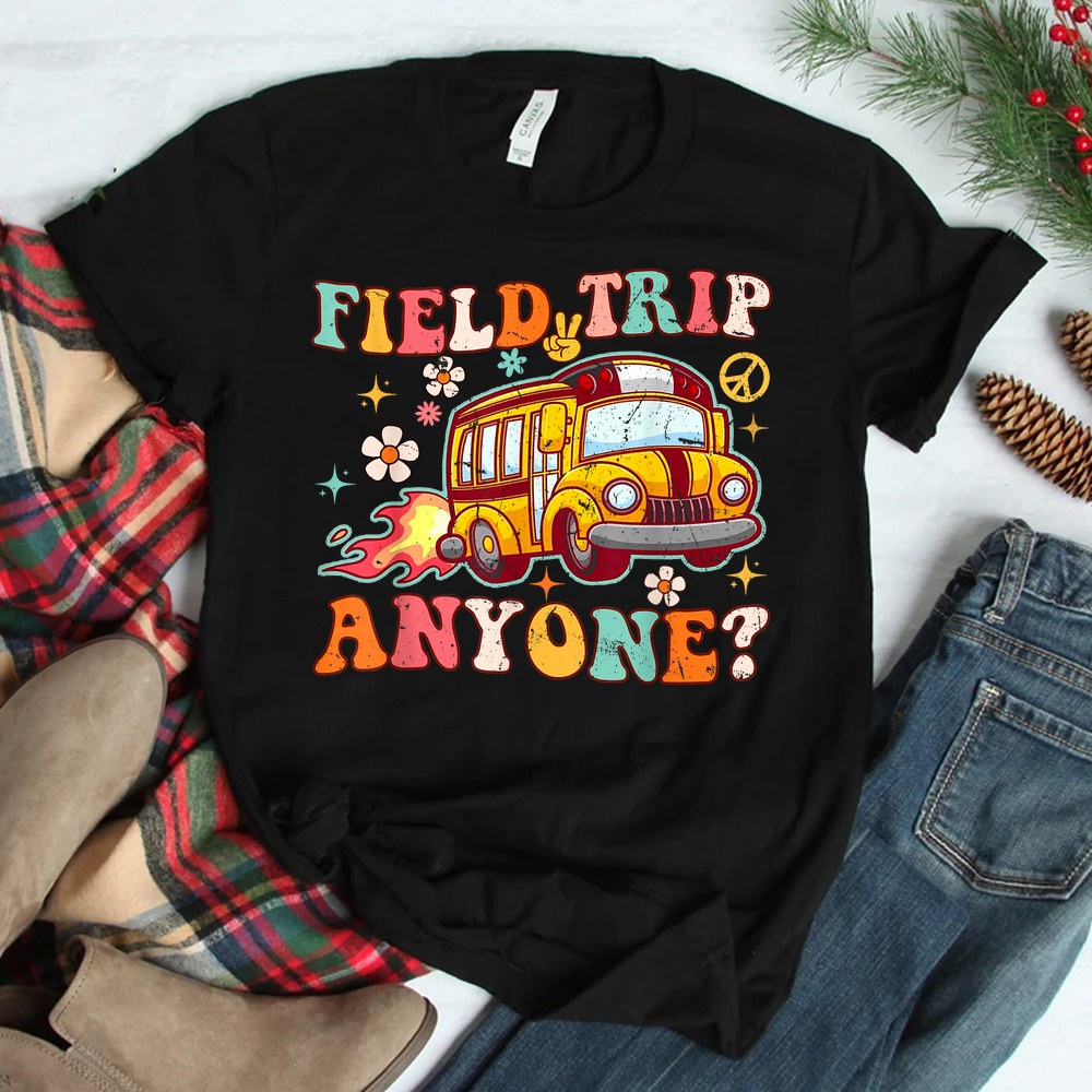 Field Trip Anyone Groovy School Bus Driver Yellow Bus Shirt