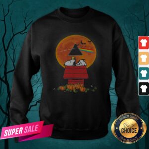 Alternative view of Halloween Snoopy And Woodstock Poster Pink Floyd Pumpkin Moon Shirt