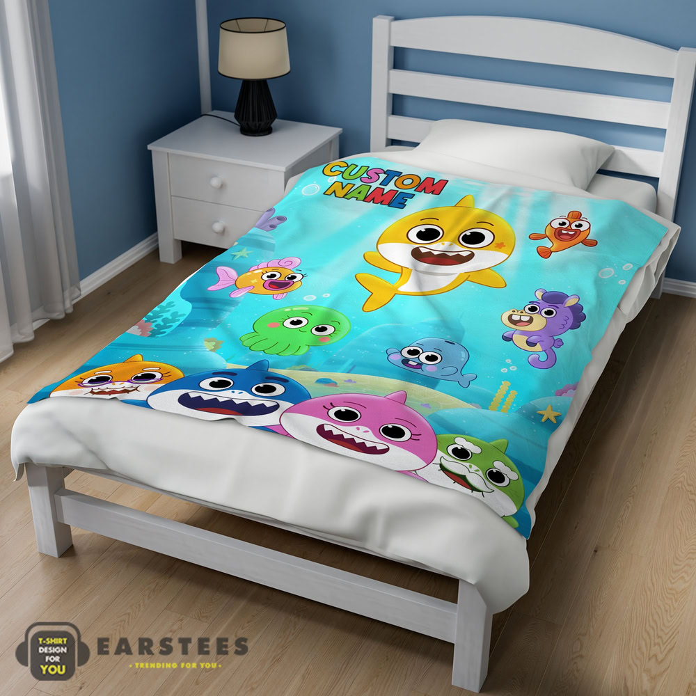 Good Baby Shark & Friends Poster Rainbow Text Blanket Fleece Customized Blanket - Image 3