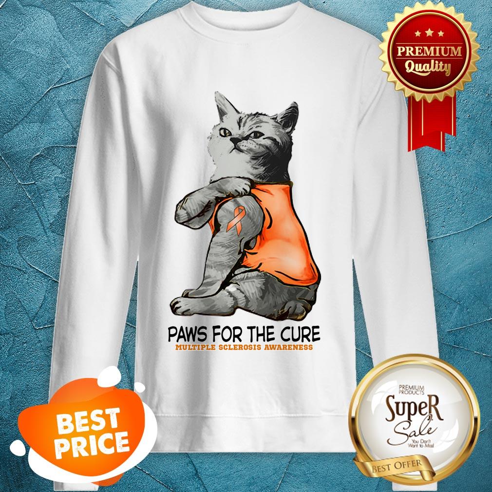 Nice Tattoos Cat Paws For The Cure Multiple Sclerosis Awareneass Shirt - Image 4