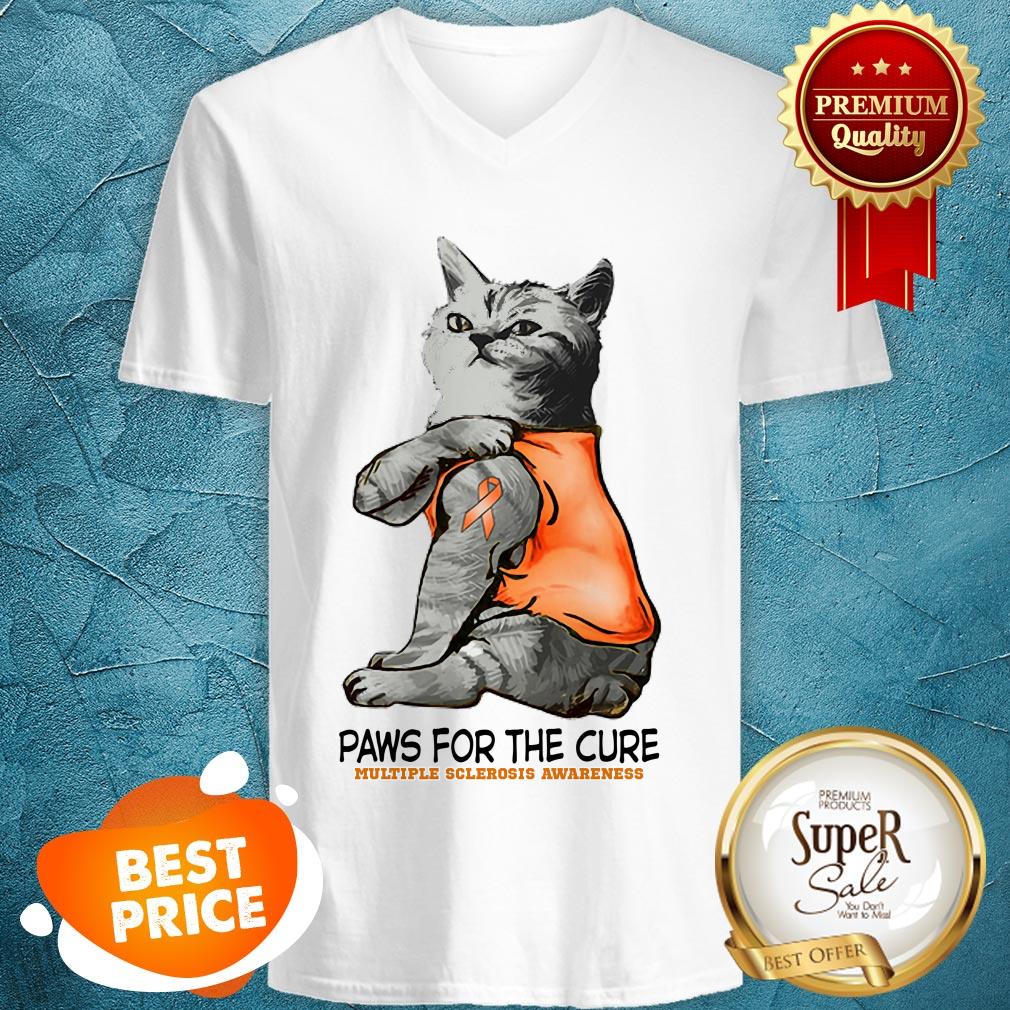 Nice Tattoos Cat Paws For The Cure Multiple Sclerosis Awareneass Shirt - Image 2