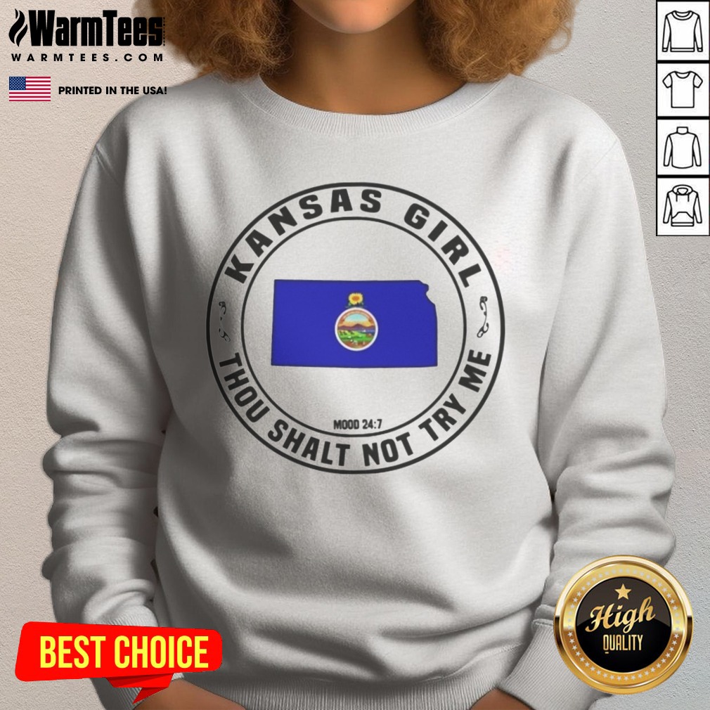 Awesome Kansas Girl Thou Shalt Not Try Me Mood 24 7 Kansas State Map Shirt - Image 4