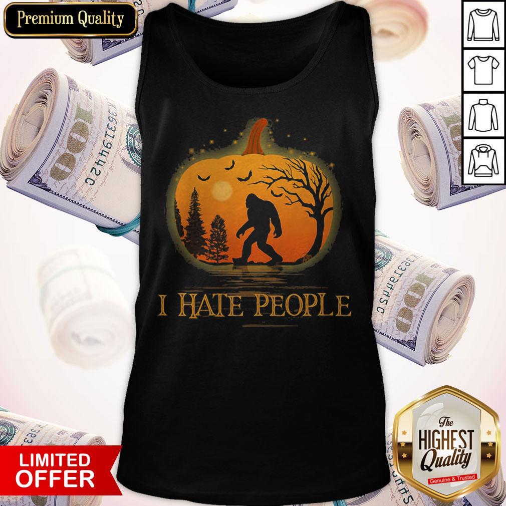 I Hate People Bigfoot Sunset Pumpkin Halloween Shirt - Image 5