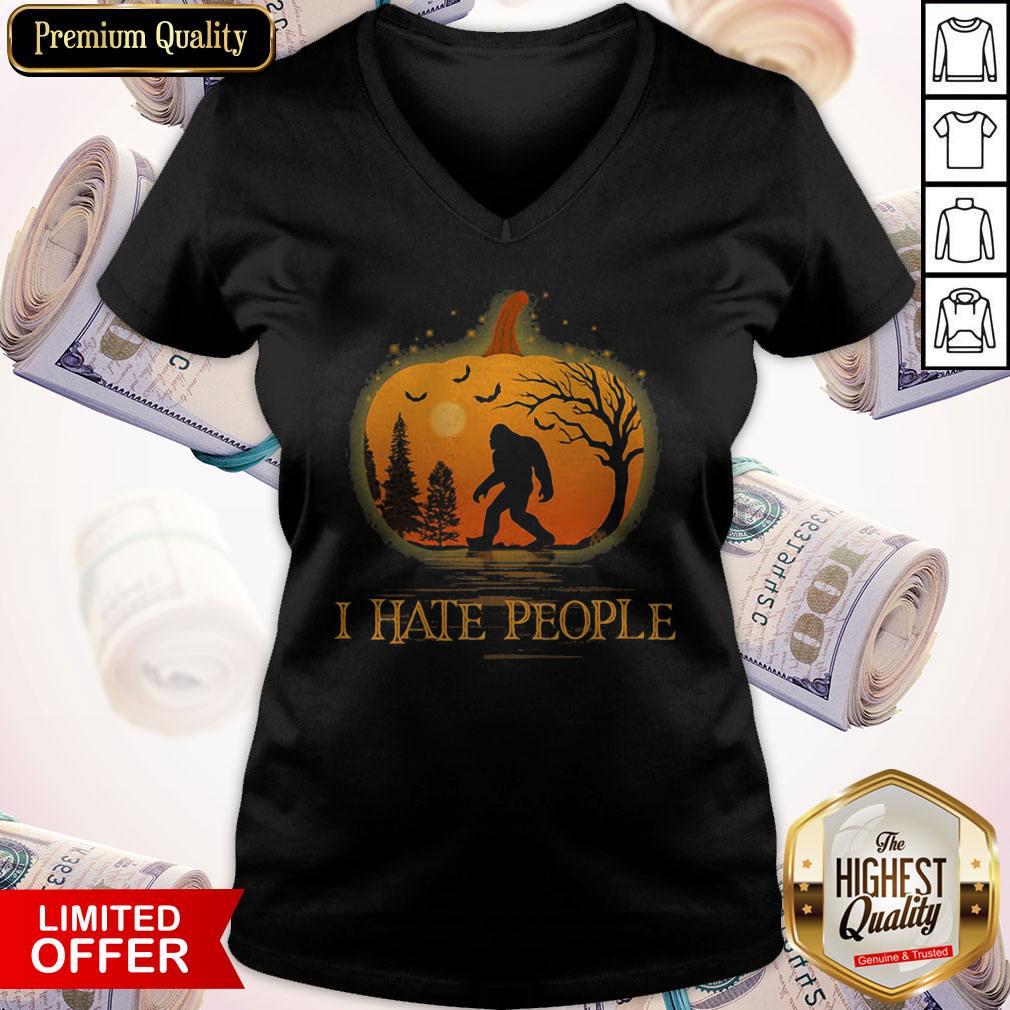 I Hate People Bigfoot Sunset Pumpkin Halloween Shirt - Image 4