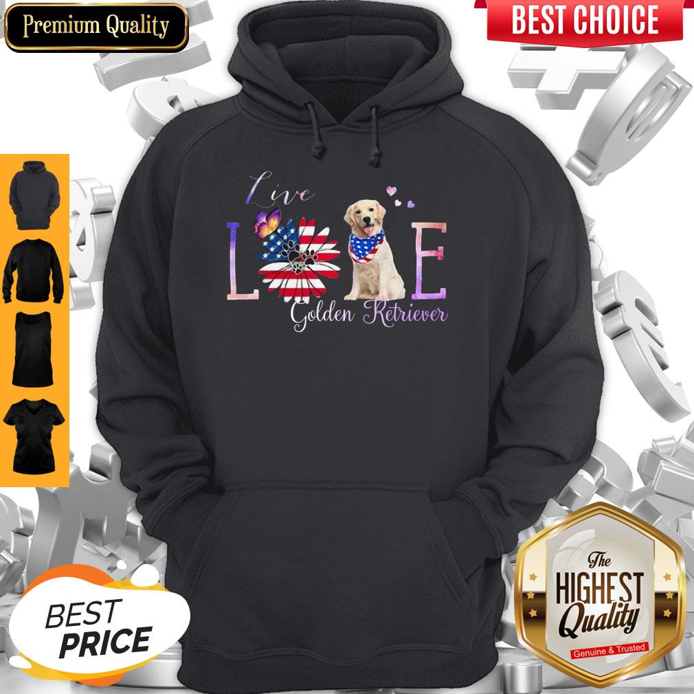 Funny Golden RetRiever Live Love Paw Sunflower American Flag Veteran Independence Day Shirt - Image 5